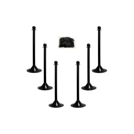 Global Equipment Mr. Chain Light Duty Plastic Stanchion Kit With 2"x50'L Chain, 41"H, Black, 6 Pack 71003-6